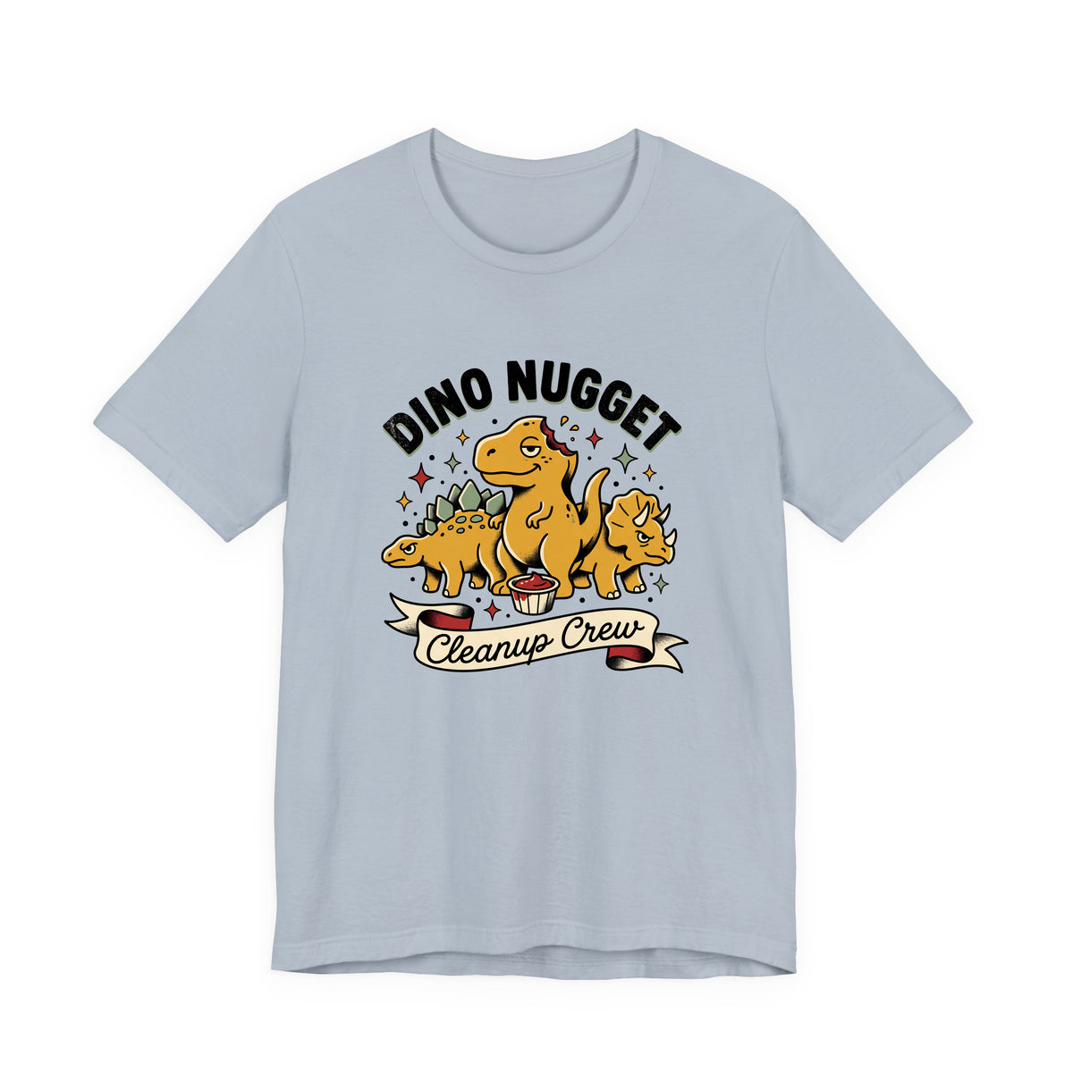 Dino Nugget Cleanup Crew adult tee – Light Blue shirt