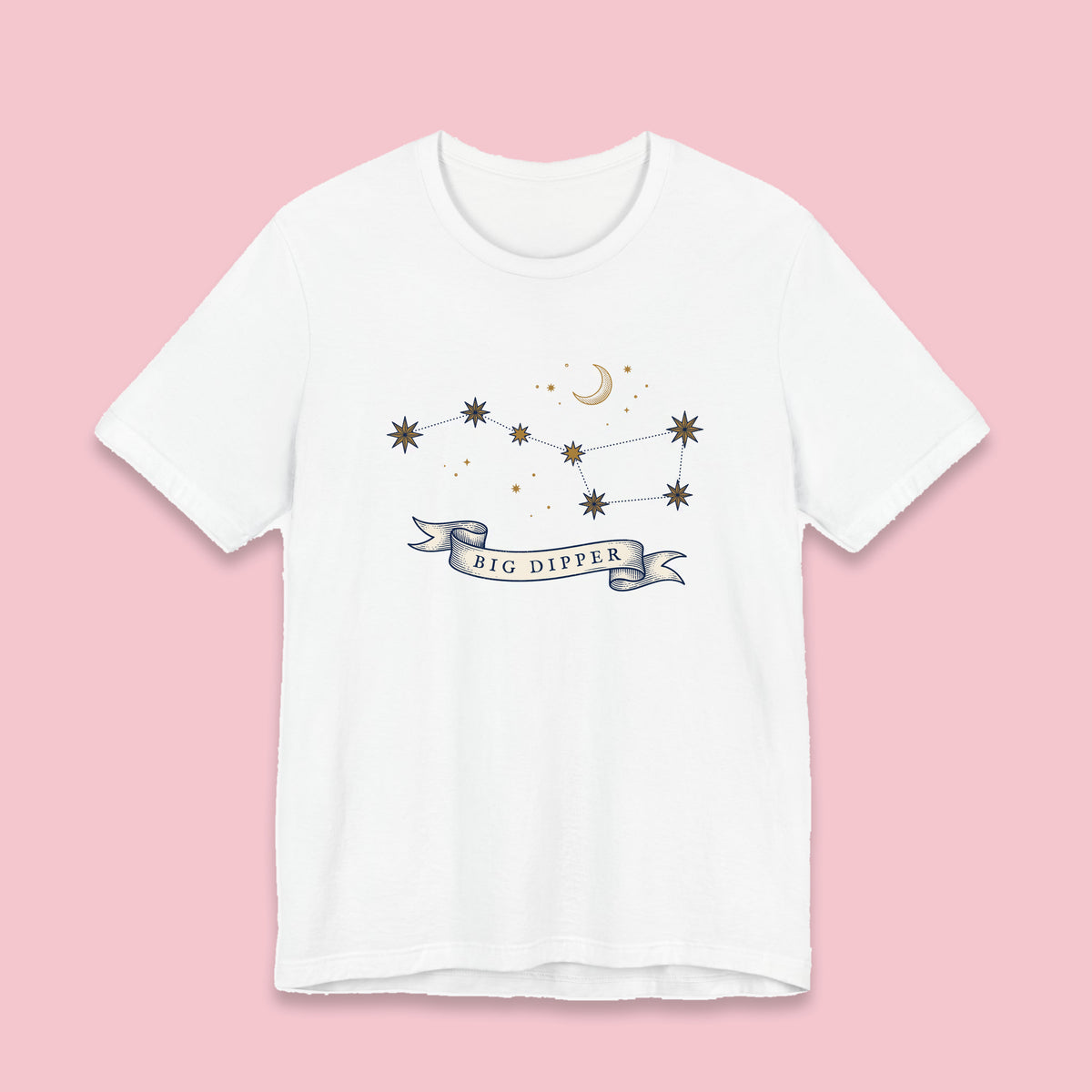 Big Dipper adult tee – Flat on pink background