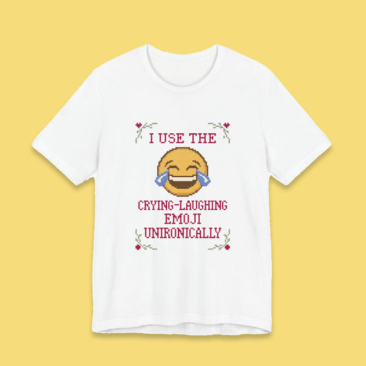 I Use the Crying-Laughing Emoji Unironically adult tee – Flat on yellow background