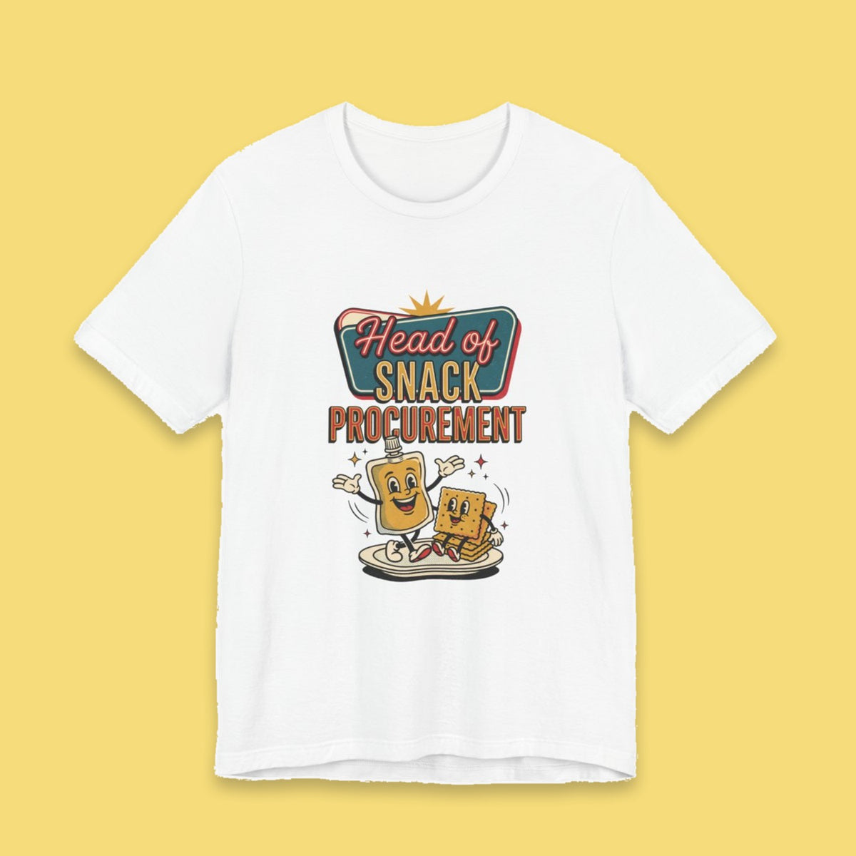 Head of Snack Procurement adult tee – Flat on yellow background