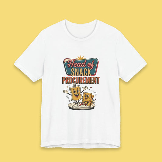 Head of Snack Procurement adult tee – Flat on yellow background