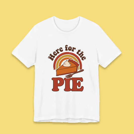 Here for the Pie adult tee – Flat on yellow background