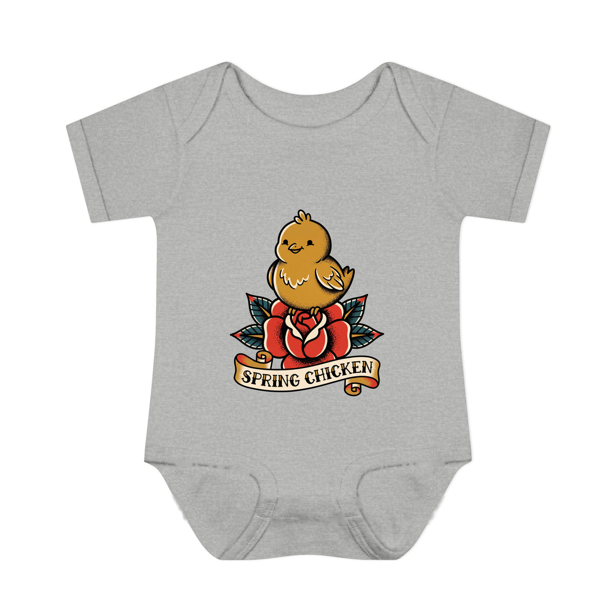 Spring Chicken onesie – Heather shirt