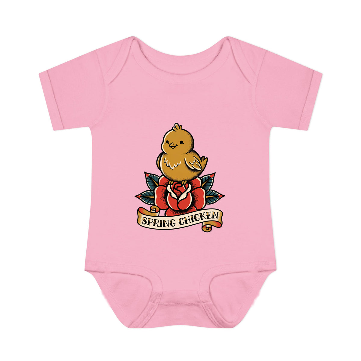 Spring Chicken onesie – Pink shirt