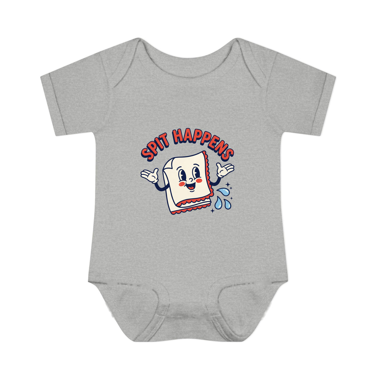 Spit Happens onesie – Heather shirt