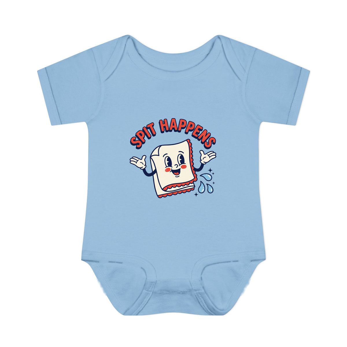 Spit Happens onesie – Light Blue shirt