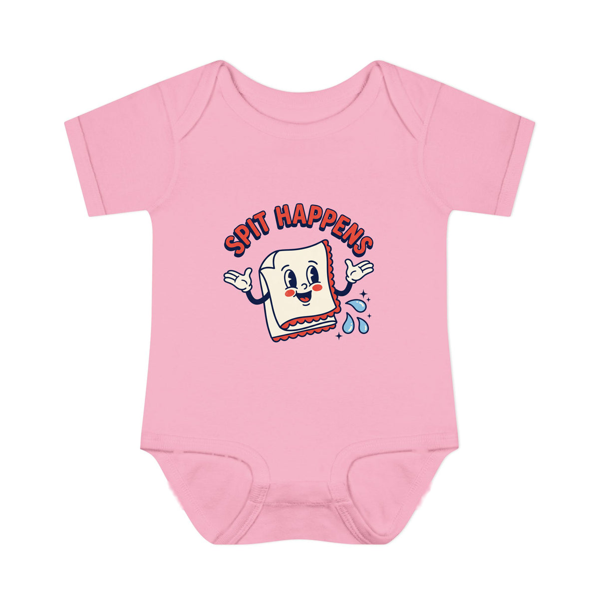 Spit Happens onesie – Pink shirt