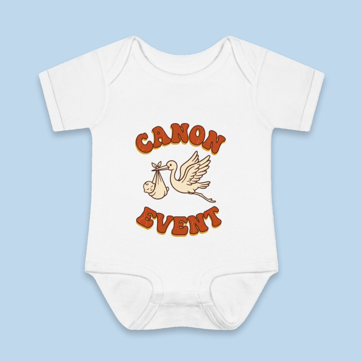Canon Event onesie – Flat on blue background