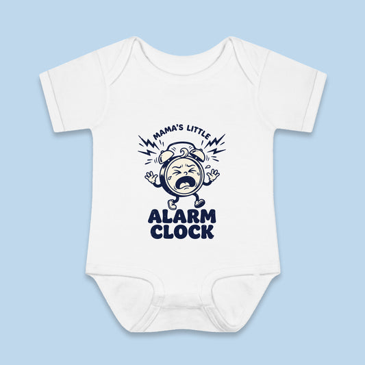 Mama's Little Alarm Clock onesie – Flat on blue background