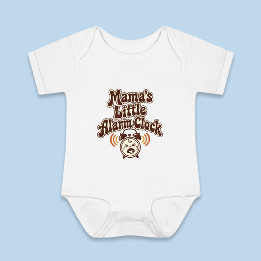 Mama's Little Alarm Clock onesie – Flat on blue background