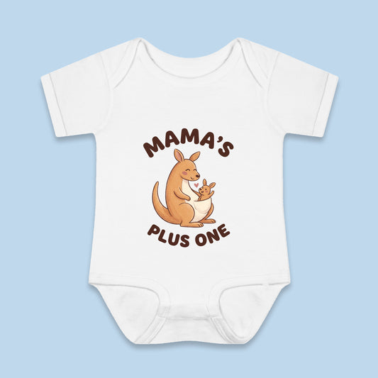 Mama's Plus One onesie – Flat on blue background
