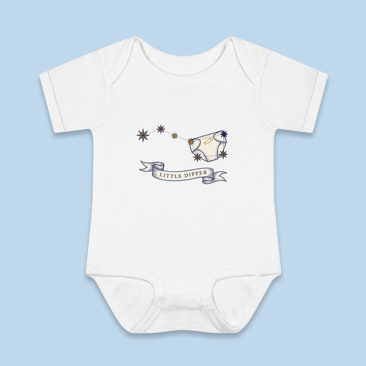 Little Dipper onesie – Flat on blue background