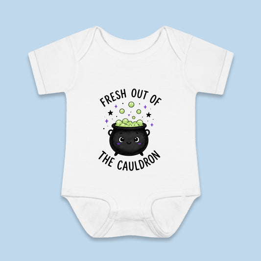 Fresh Out of the Cauldron onesie – Flat on blue background
