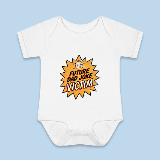 Future Dad Joke Victim onesie – Flat on blue background