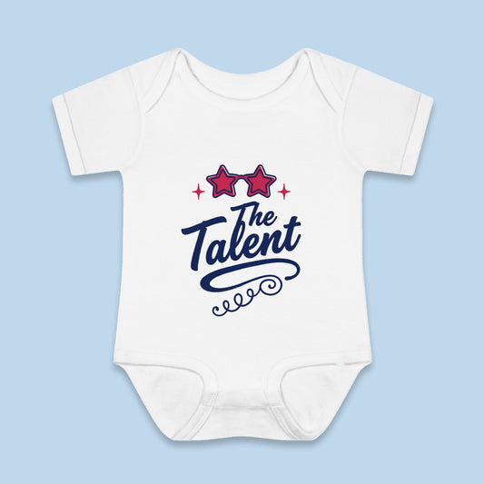 The Talent onesie – Flat on blue background
