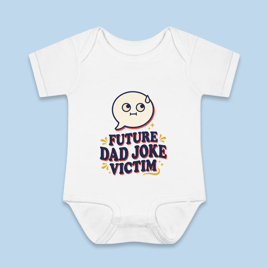 Future Dad Joke Victim onesie – Flat on blue background