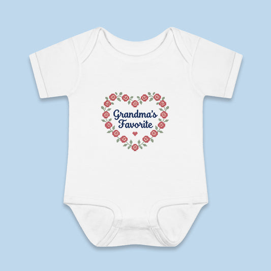 Grandma's Favorite onesie – Flat on blue background