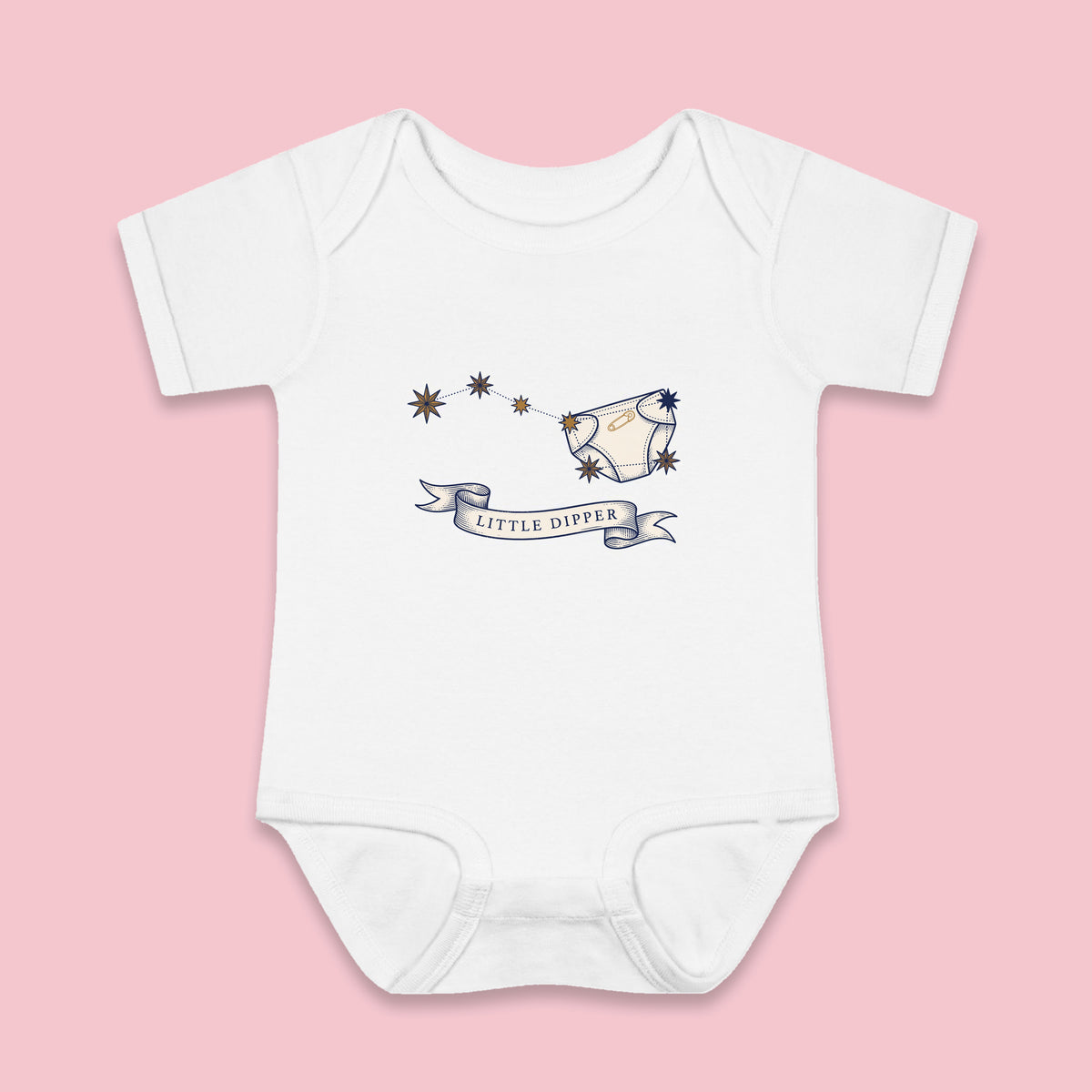 Little Dipper onesie – Flat on pink background