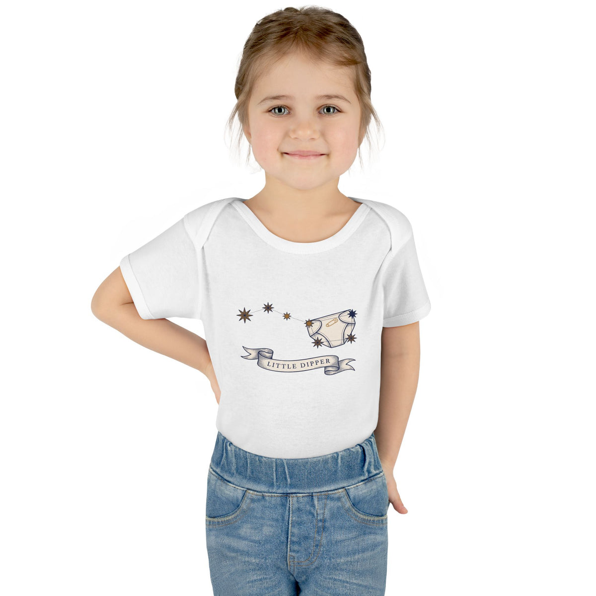 Little Dipper onesie – Worn by a baby