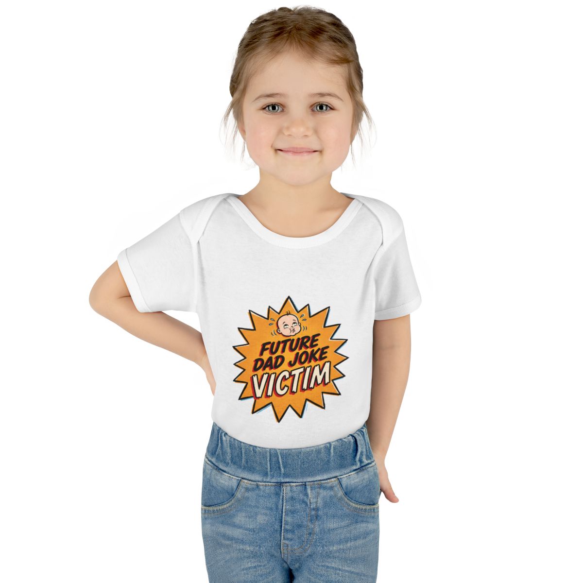 Future Dad Joke Victim onesie – Worn by a baby