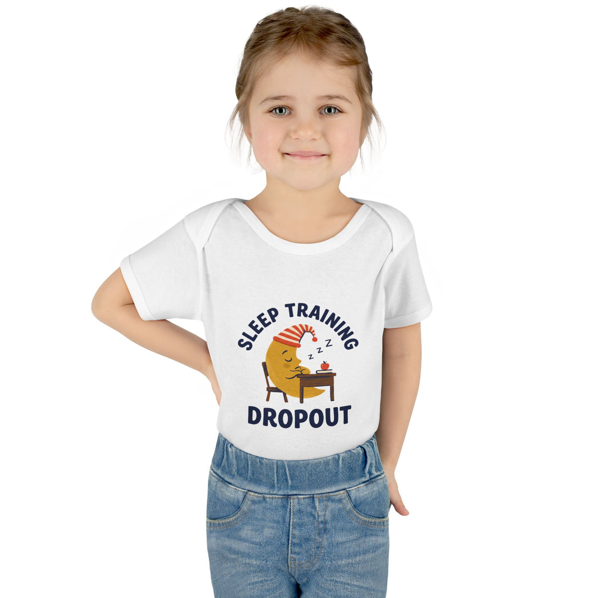 Sleep Training Dropout onesie – Worn by a baby