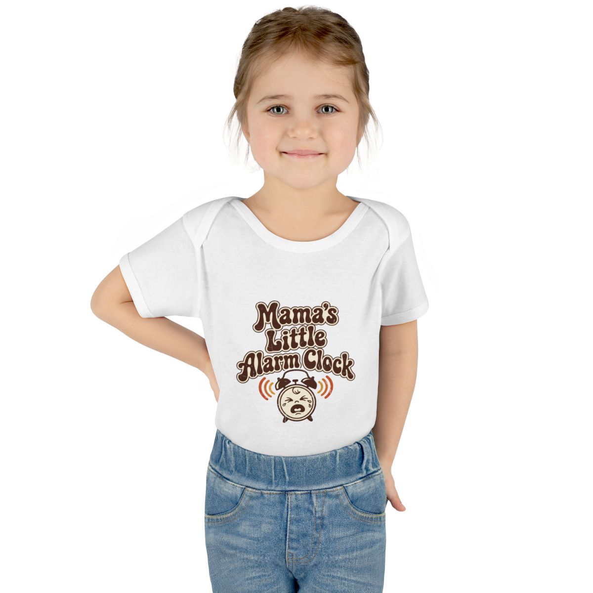 Mama's Little Alarm Clock onesie – Worn by a baby