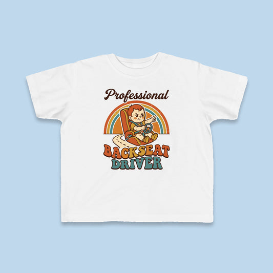 Professional Backseat Driver toddler tee – Flat on blue background