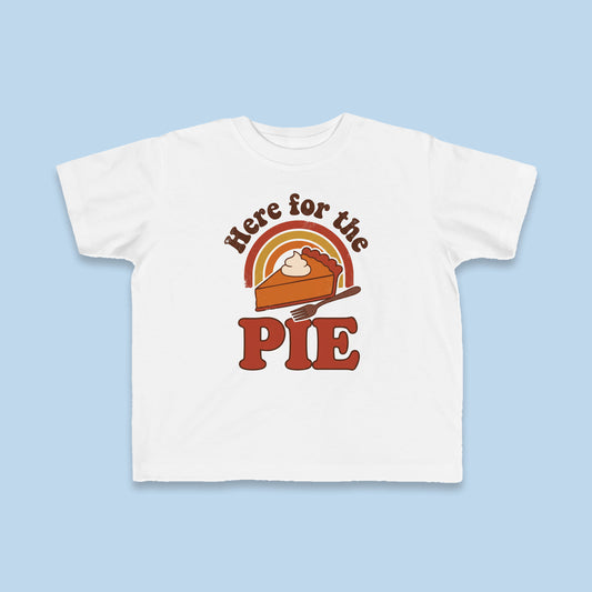 Here for the Pie toddler tee – Flat on blue background