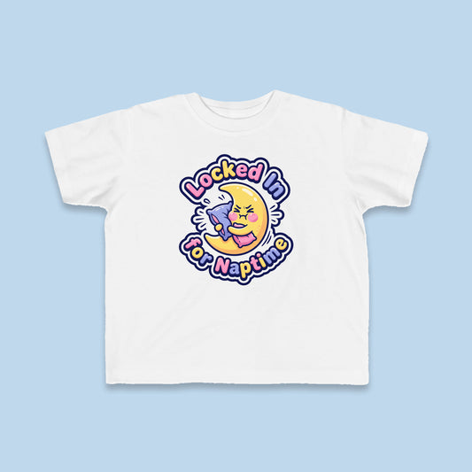 Locked In for Naptime toddler tee – Flat on blue background