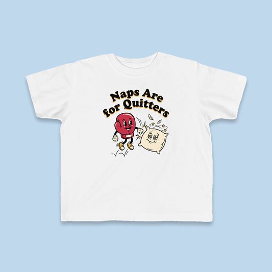 Naps Are for Quitters toddler tee – Flat on blue background