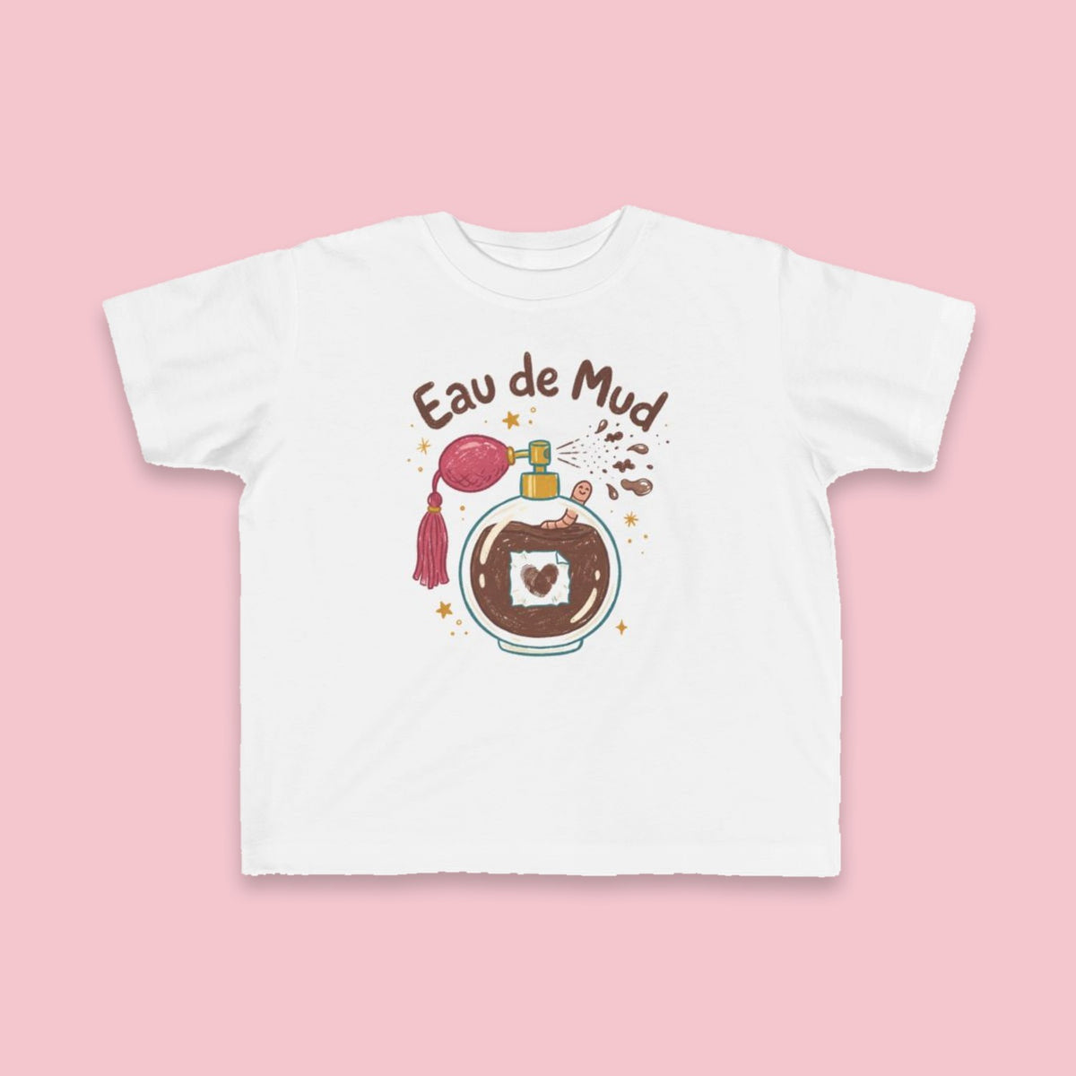 Eau de Mud toddler tee – Flat on pink background