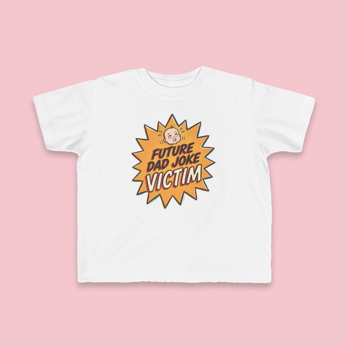 Future Dad Joke Victim toddler tee – Flat on pink background