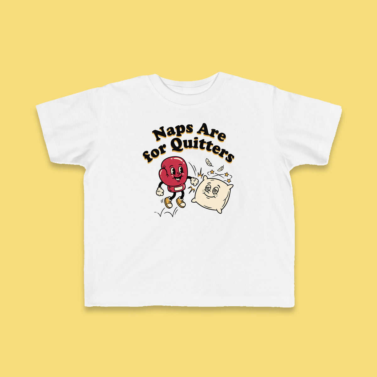 Naps Are for Quitters toddler tee – Flat on yellow background
