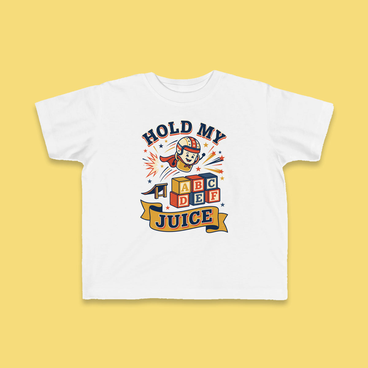 Hold My Juice toddler tee – Flat on yellow background
