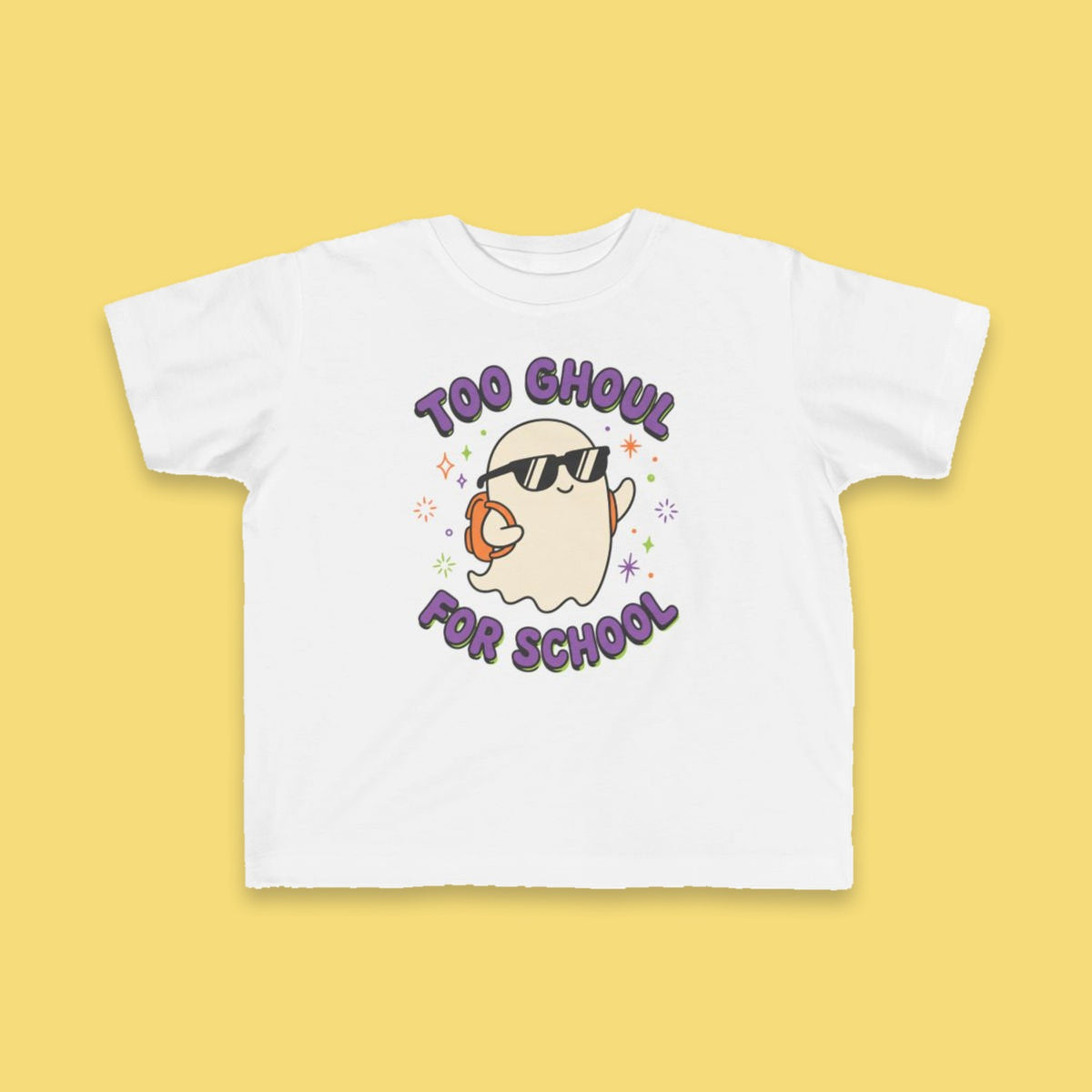 Too Ghoul for School toddler tee – Flat on yellow background