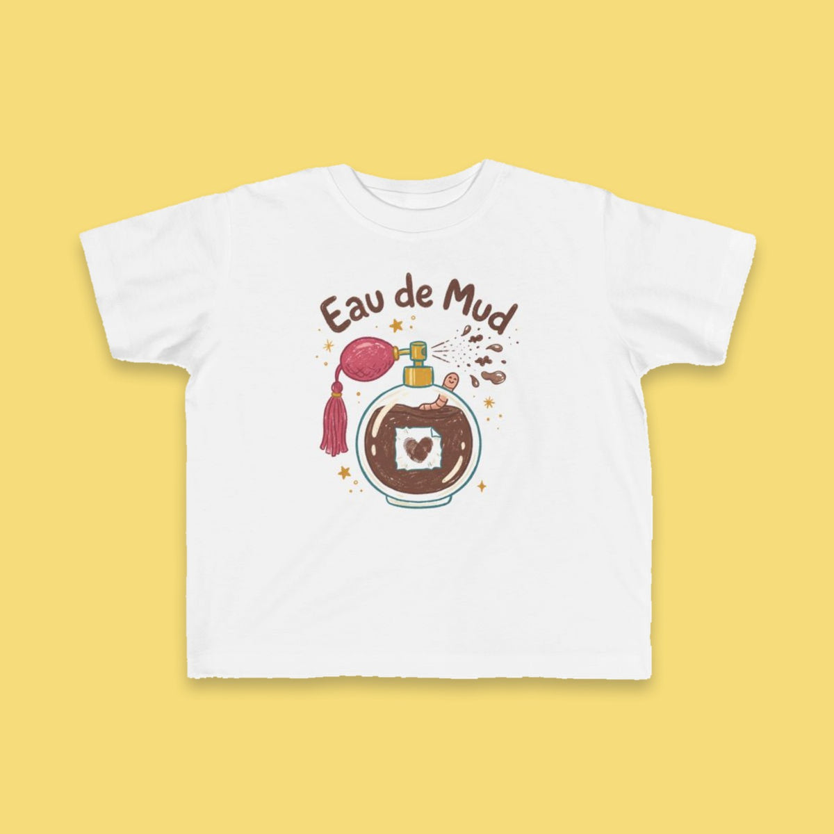 Eau de Mud toddler tee – Flat on yellow background